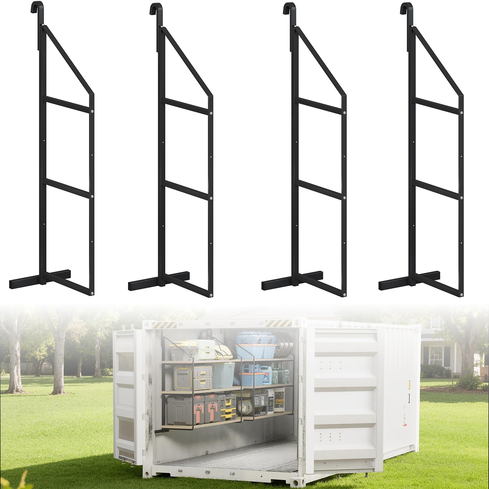 NBYTLT 4 Packs Container Shelving Shelf Bracket, 3-Tier Heavy-Duty1100lbs Capacity Steel Cargo Containers Storage Shelves, 58" H x 22" W Shipping Cargo Shelves Universal