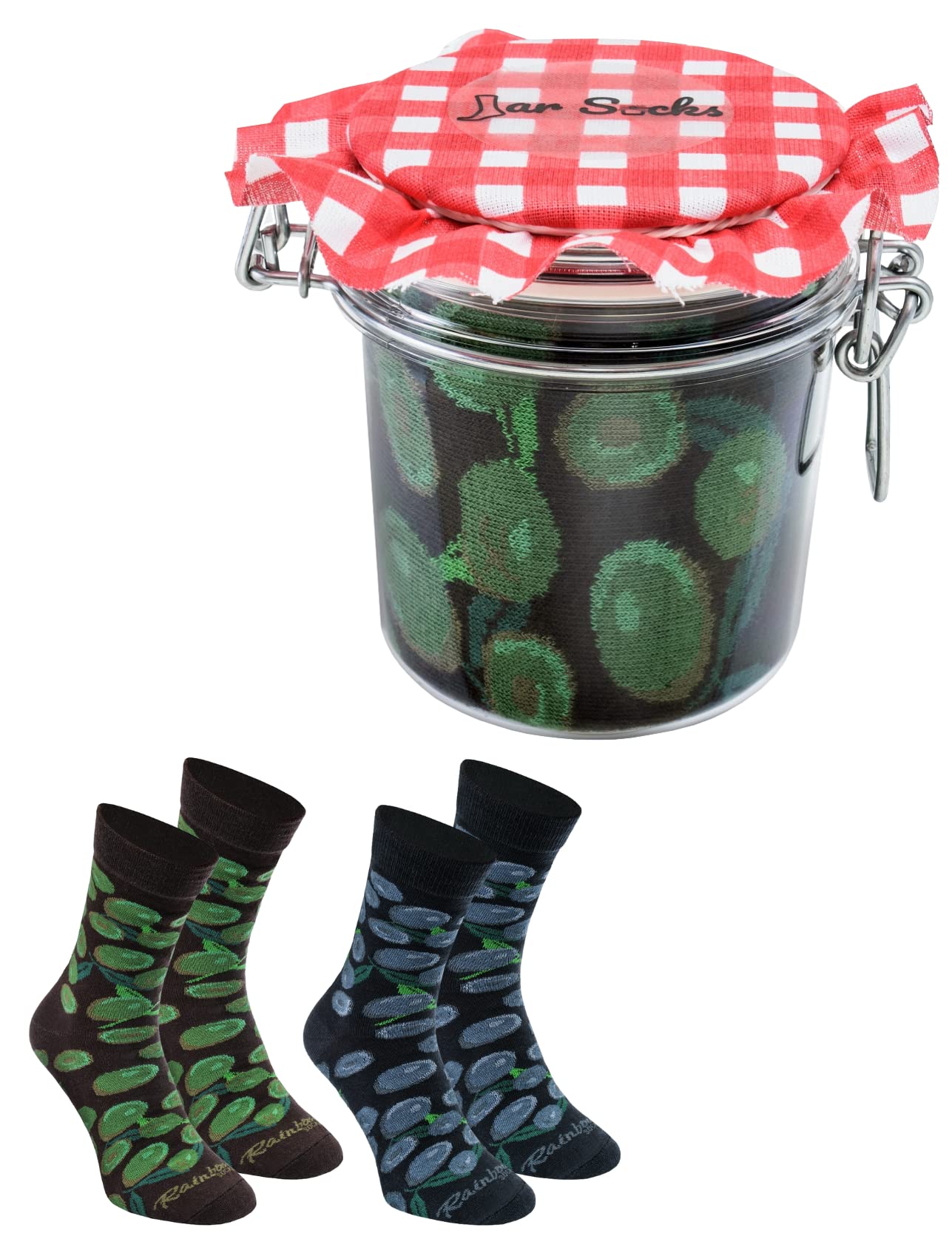 Rainbow Socks - Olives Socks in Jar - Funny Gift Idea - Green Black- 2 Pairs - Size 4-7