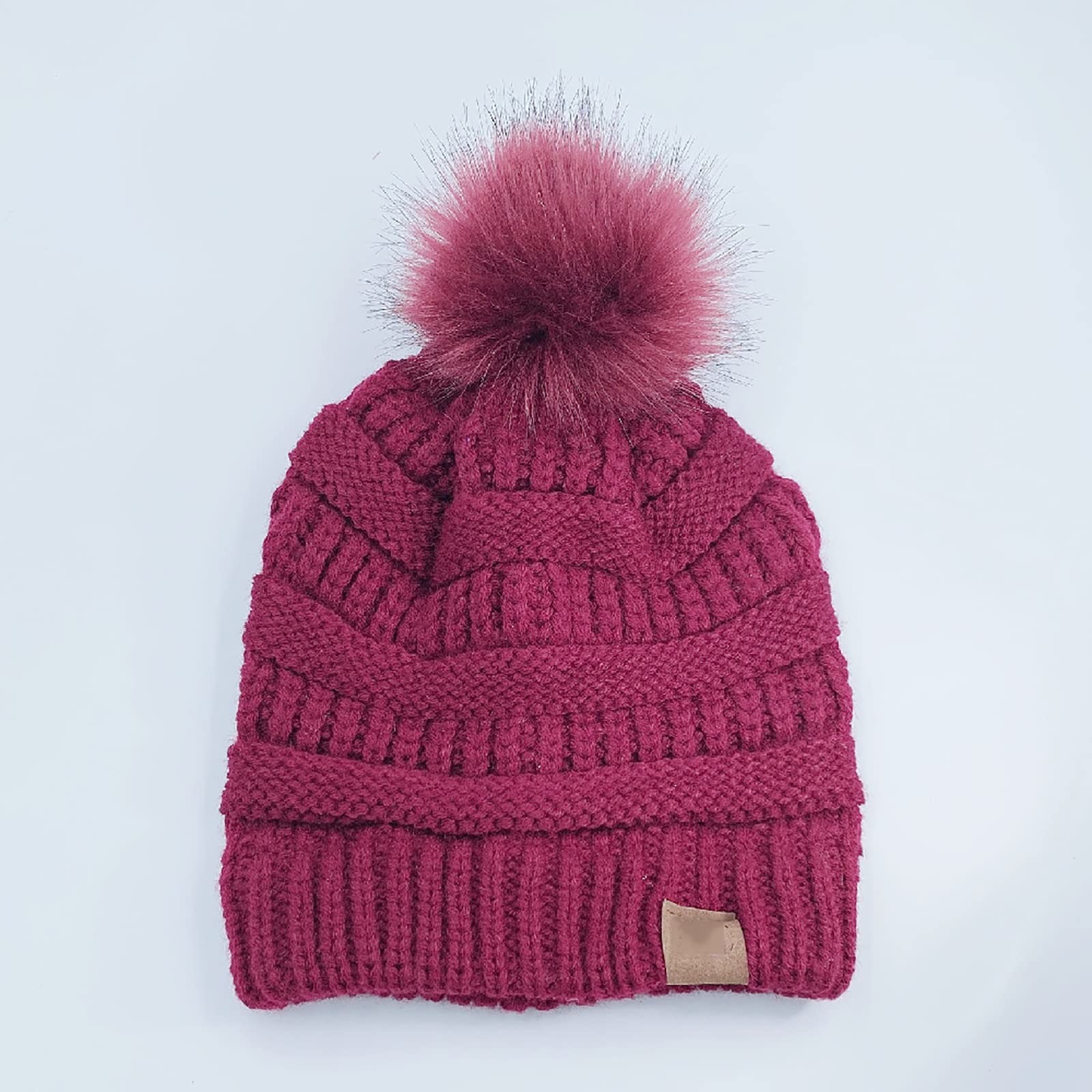 Gorros de Invierno, Gorro de Punto con pompón para Mujer, Gorro de Invierno con pompón de Piel sintética, Gorro Holgado, Talla única(Pink-One Size)
