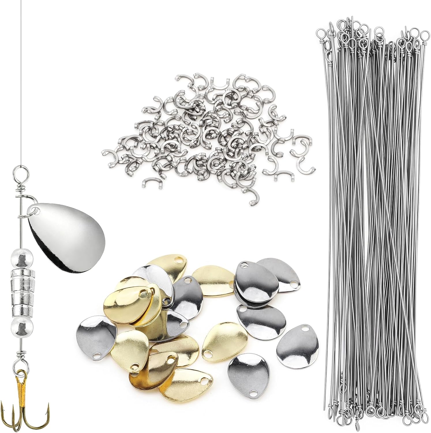 ConSkyee 220PCS Portable DIY Spinner Making Kit for Trout Bass Salmon | Stainless Steel Loop Shafts & Folding Clips, Easy Spin Design, Silver, Freshwater/Saltwater, Ideal for Beginners & Pros
