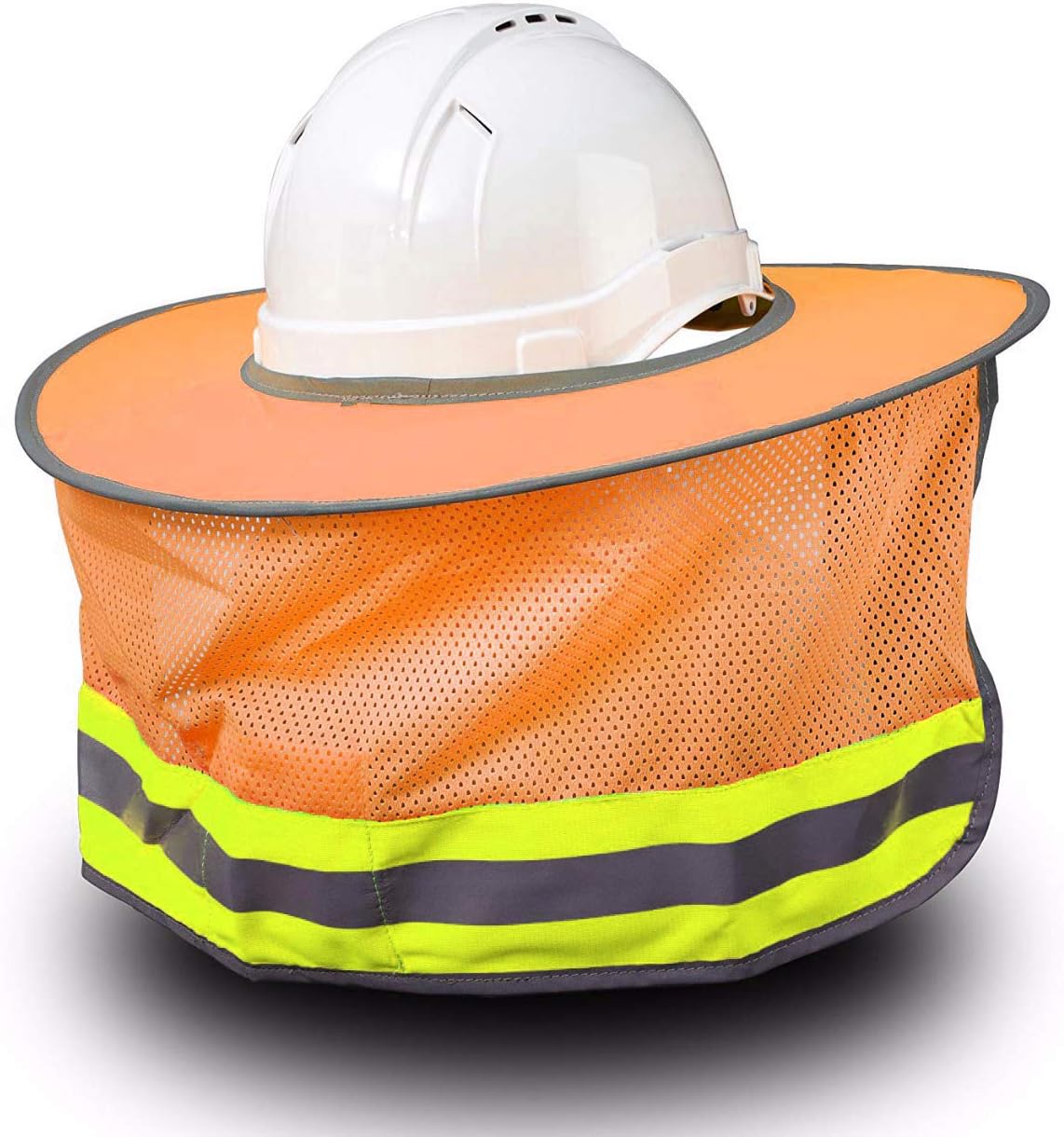 Hard Hat Sun Shield - High Visibility, Reflective, Full Brim Mesh Sun Shade Protection, Hard Hat Shade, Neck Shade, Hardhat Accessory (Orange)