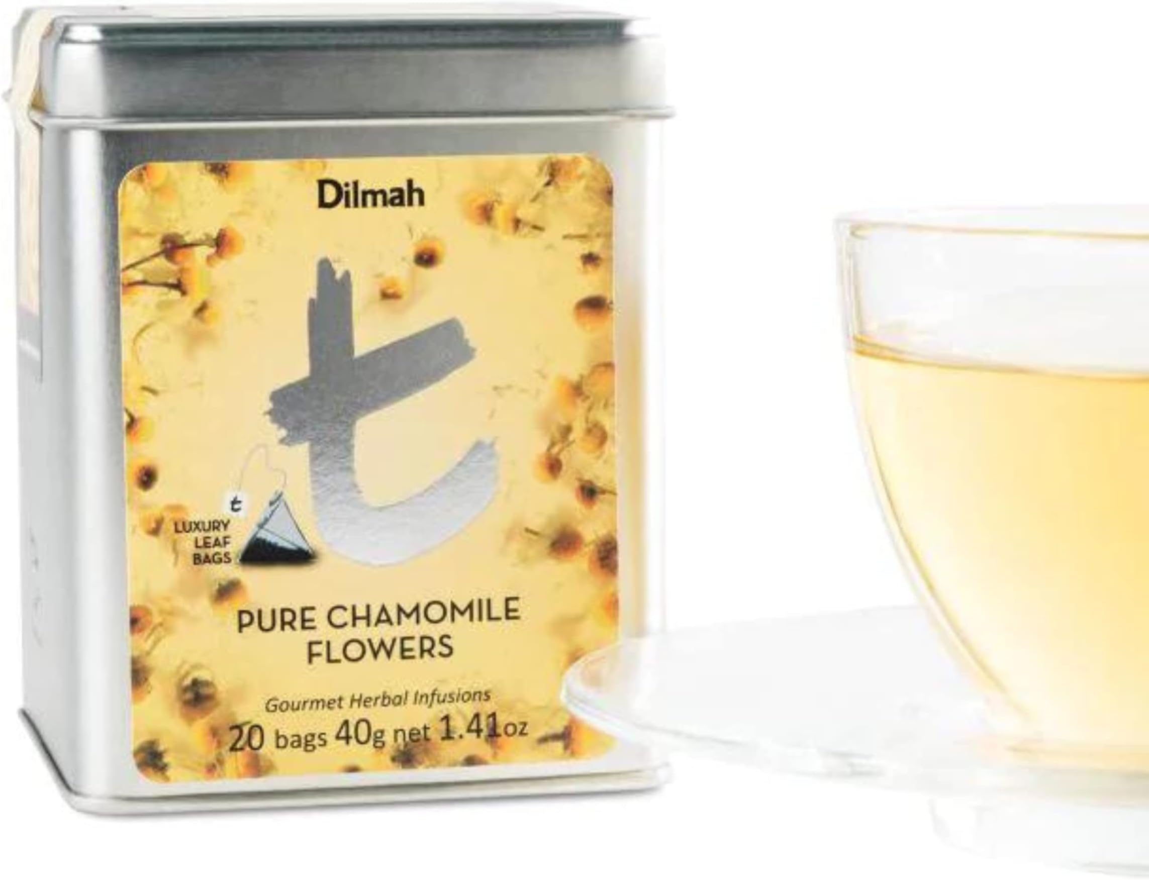 Dilmah t-Series Pure Chamomile Flowers Infusion Tin Caddy-20 Luxury Leaf Tea Bags