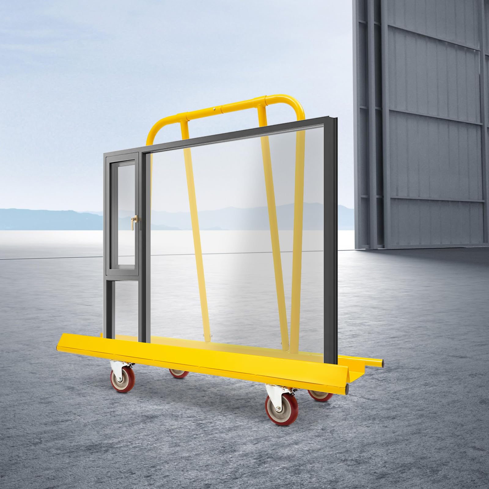 Plattenkarren bis 800Kg mit 4 Rädern (Gelb) | Plattenwagen Schwerlast aus Metall mit Praktische Seitenblenden, für Holzbrettern Türen Fenstern Matratzen
