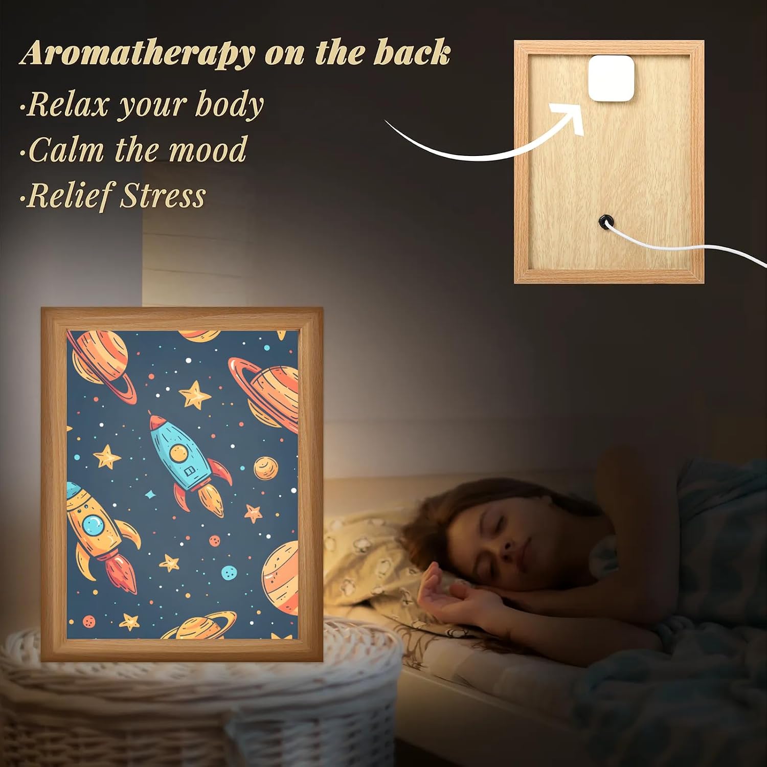 3-Color Dimmable LED Table Lamp Light Up Picture Frame Adjustable Night Light, Wall Art for Bedroom, Office, Home Decor Ideas Gift Rocket Space Planet image 4