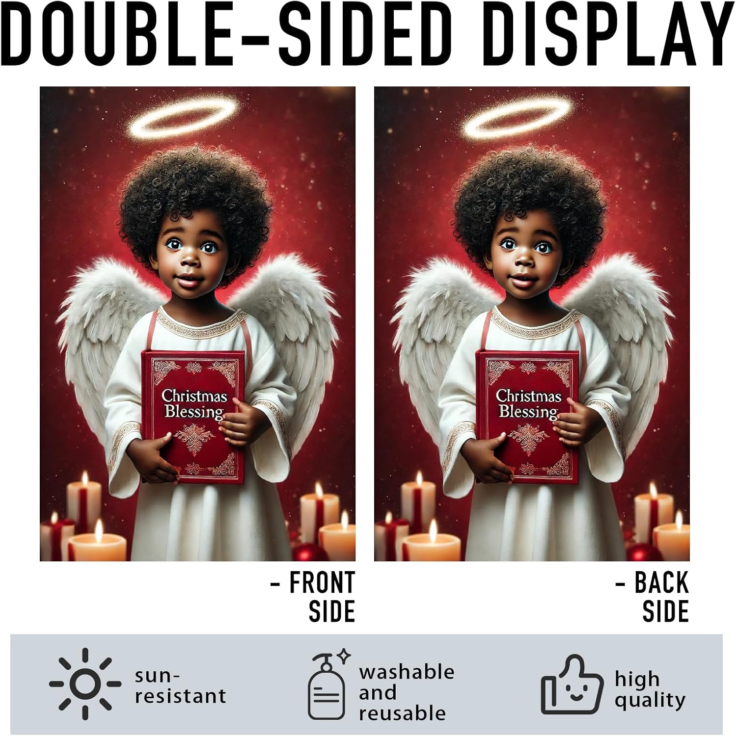 Nuxovilar Christmas Garden Flag 12x18 Inch - Angel with "Christmas Blessing" Scene Decorative Flag - Double-Sided Polyester, Fade Resistant for Outdoor Holiday Decorations - Image 4