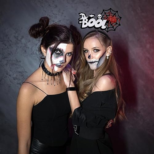 Miniatura 2 de TIMMOKO Diademas de Halloween para mujeres y niños, tela de araña negra, araña roja, blanco, murciélago, calavera, disfraz de fiesta de Halloween,