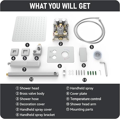 Miniatura 198 de IRIBER - Sistema de ducha de lluvia con cabezal de ducha fijo y de mano de alta presión cepillado níquel,Oro cepillado,Cromado,Oro rosa