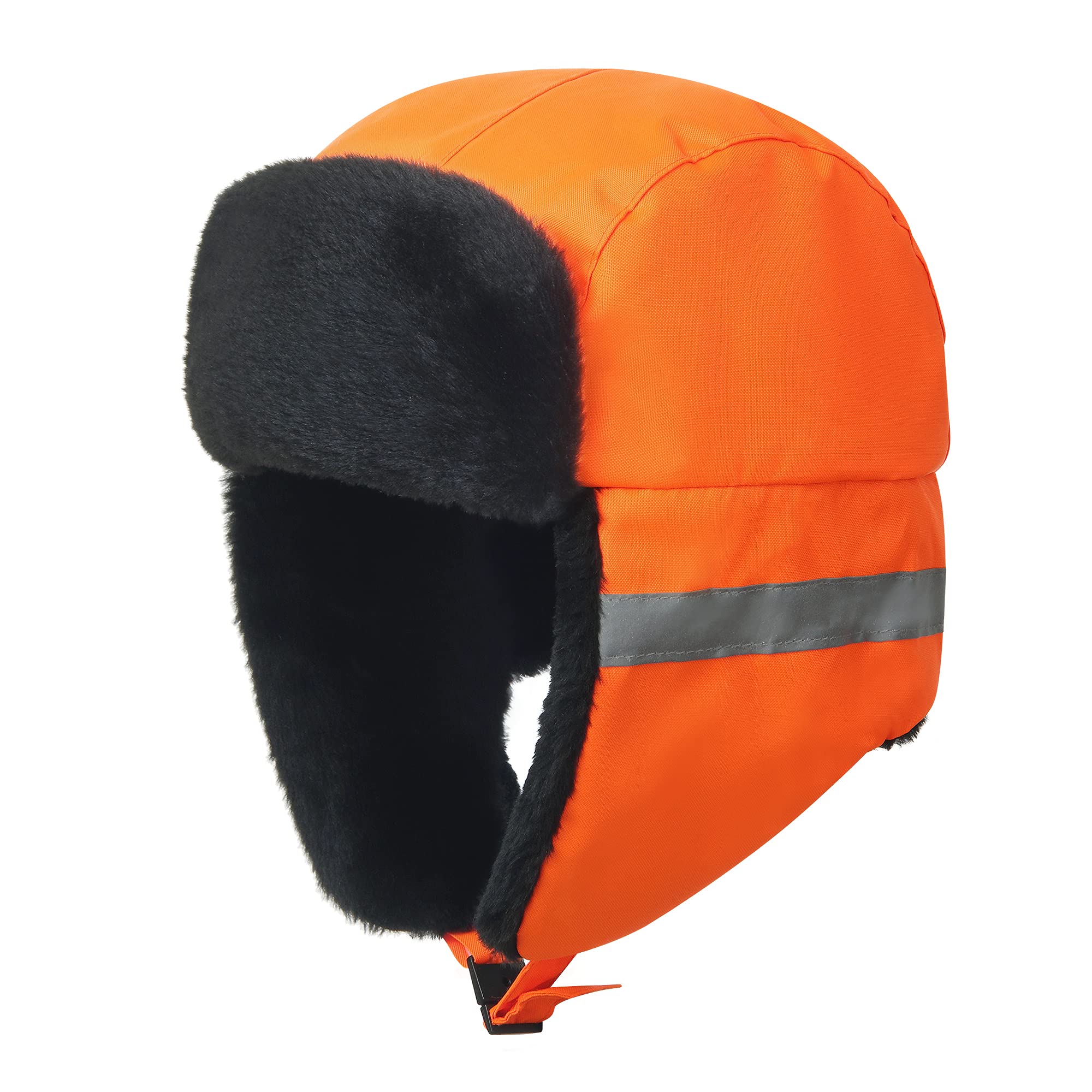 AYKRM Hommes Chapka Haute visibilité d'hiver Aviateur en Faux Cuir Fausse Fourrure Trapper Femmes Earflap Chasse Casquette Adulte Unisex Orange Jaune