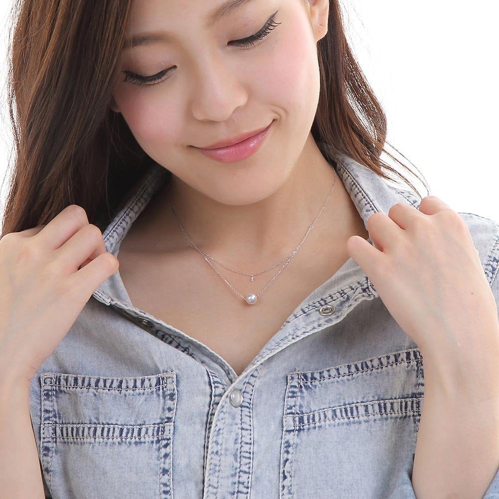 Japon 7.0 mm Akoya Kültür İncisi ve Pırlanta Kolye, Kadın, Beyaz Altın | Zarif Tasarım, Mükemmel Hediye | İnci Kolye