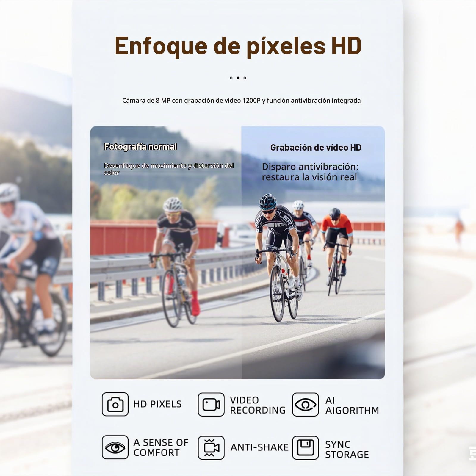 Gafas Inteligentes de Ciclismo con Inteligencia Artificial, Lentes de Sol Inteligentes con Bluetooth, Control de Voz, reconocimiento de Objetos (Blue Lens+White Frame)