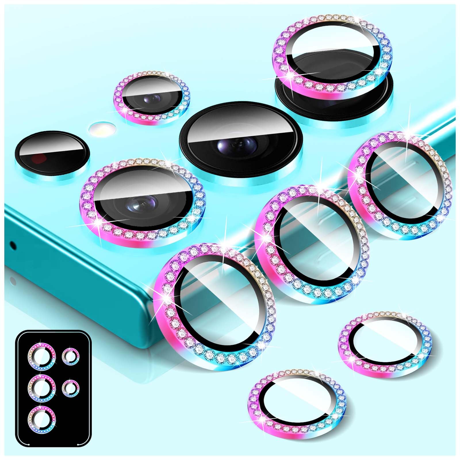 Zeponny Diamond Camera Lens Protector for Samsung Galaxy S22 Ultra, 9H Tempered Glass Back Camera Cover Screen Protector, Bling Anti-Scratch