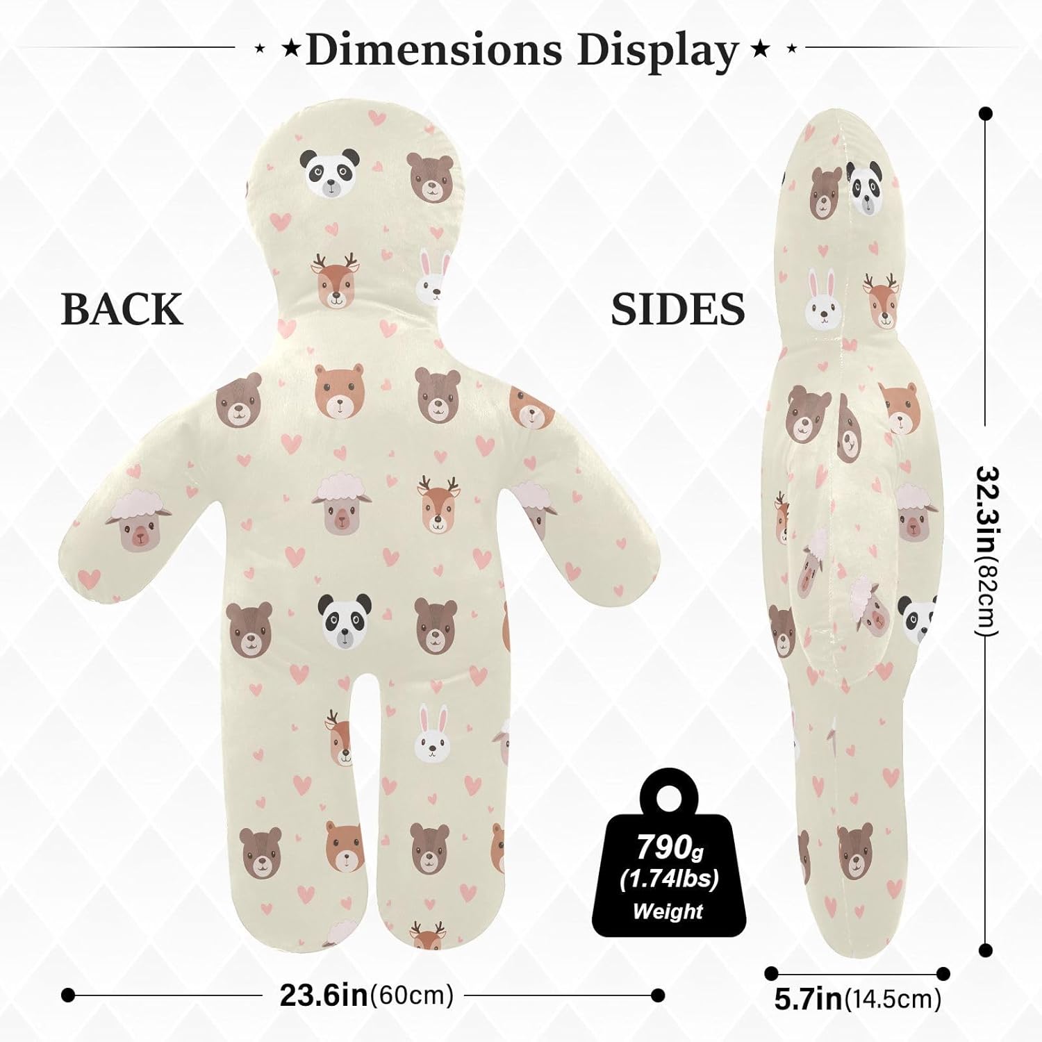 Cute Animal Faces Human-Shaped Pillow Soft Body Pillows Washable Velvet Pillows for Anxiety Relief Sleeping Cuddling & Support