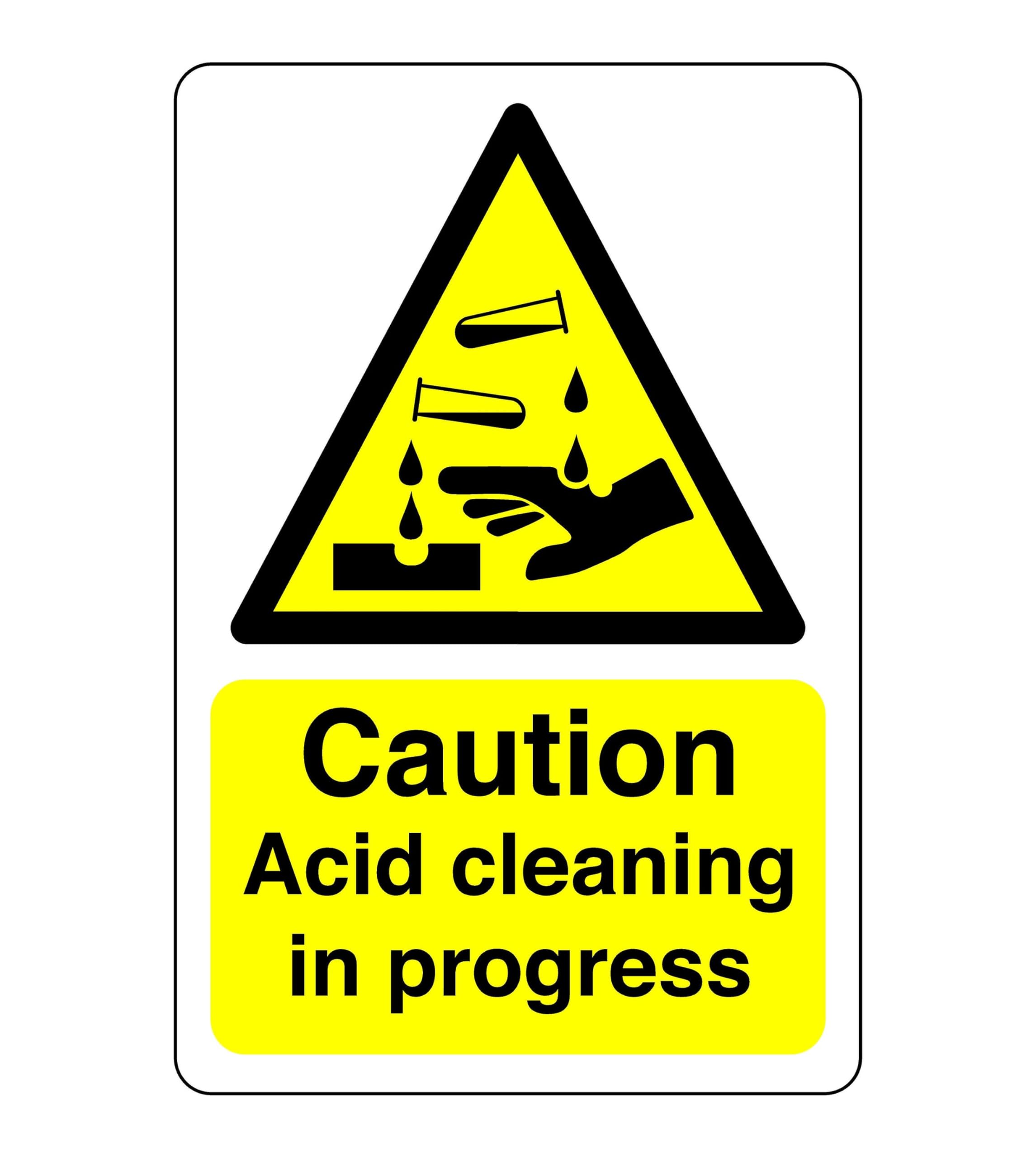 Safety First Display Ltd Yellow/Black Caution Acid Cleaning In Progress Sign - Acid, Corrosive, Hazardous, Chemicals, Harmful - High Tack Self-Adhesive Sticker (150Mm X 100Mm) Viewing Distance Within 3M.