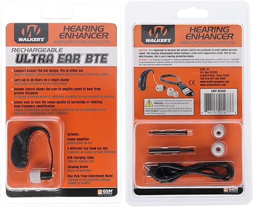 Miniatura 5 de WALKER'S Ultra Ear BTE recargable compacto ajustable 22dB reducción de ruido caza al aire libre amplificador de sonido potenciador auditivo  Puntas