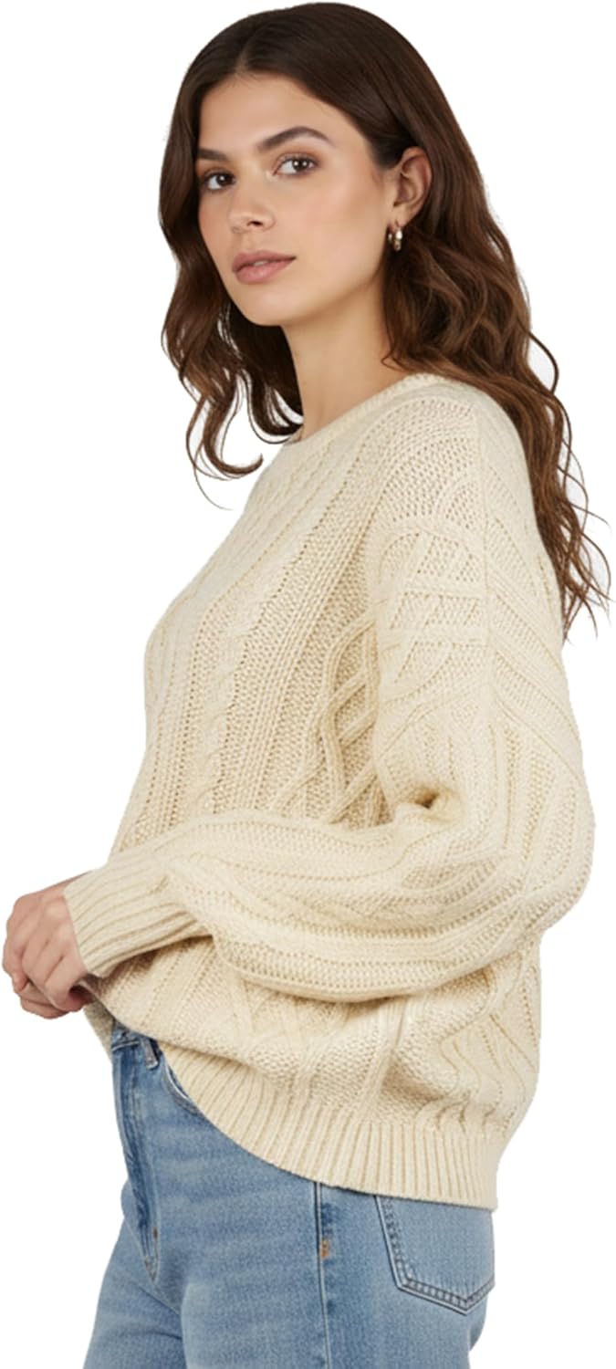 Buauty Women's Oversized Chunky Cable Knit Crewneck Sweater Fall Winter Long Sleeve Casual Pullover Tops Daily Outfits - Image 4