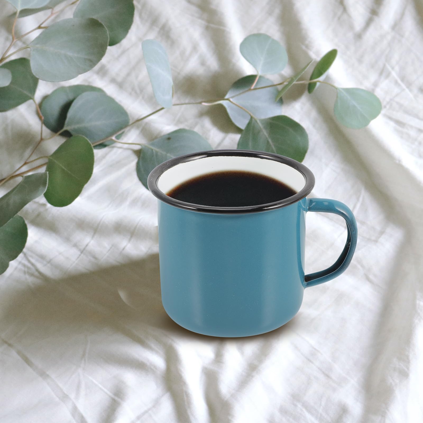 NUOBESTY Emaille Tassen 4 Stück 8cm Große Vintage Trinkbecher aus Gesundem Emaille Rutschfester Griff für Kaffee Tee und Wasser im Haushalt