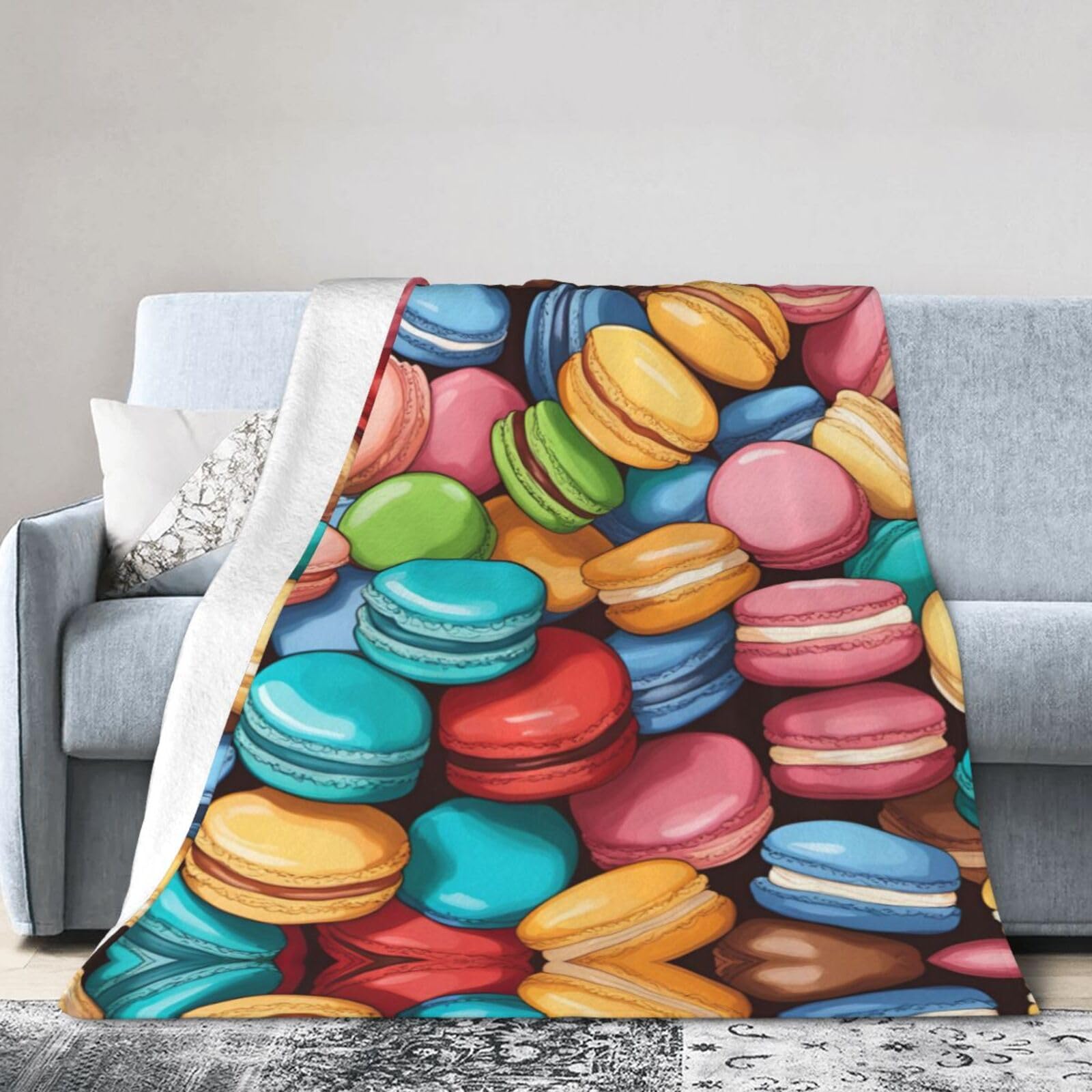 Couverture flanelle macaron plaid voyage chaud pour lit canapé camping