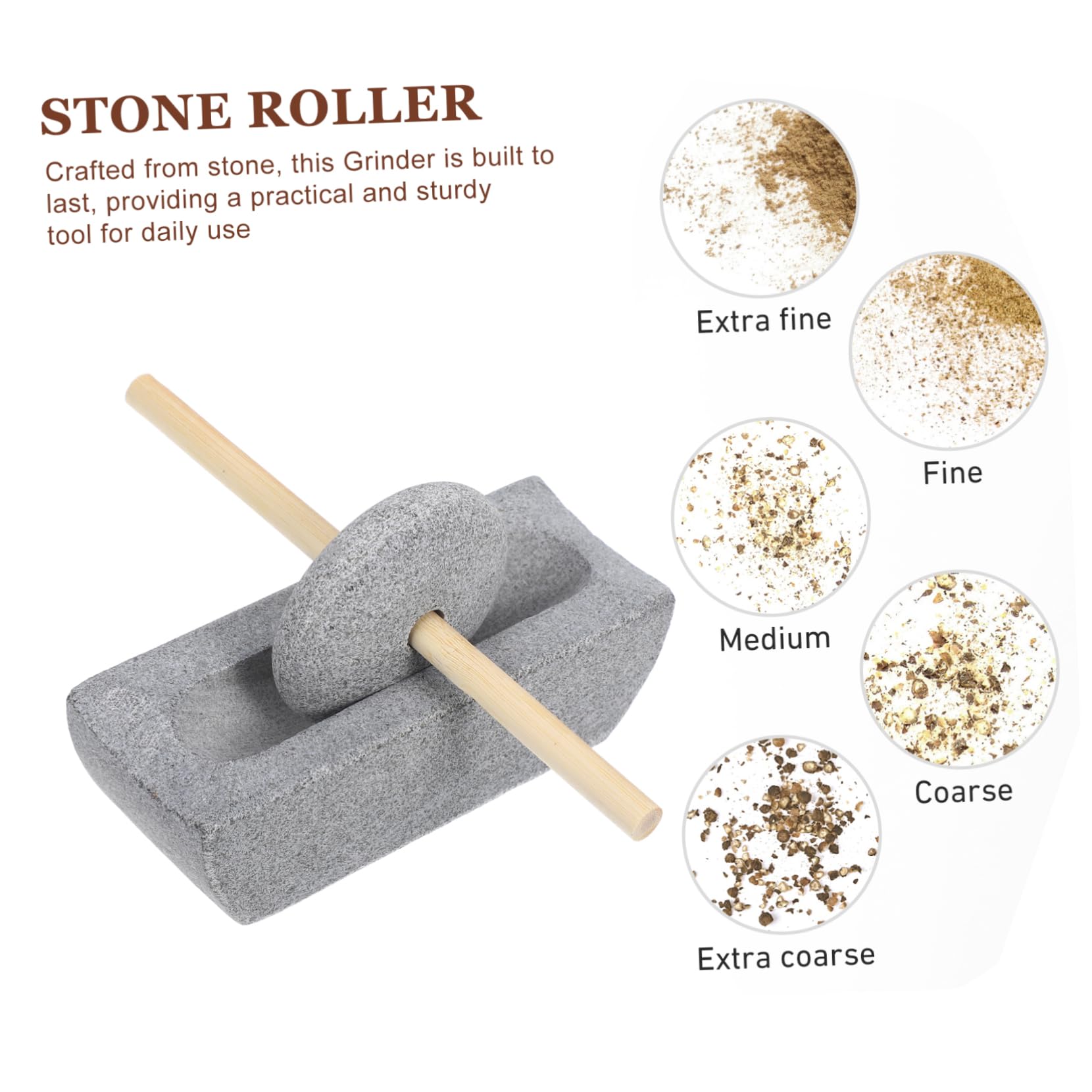 BESTOYARD Molinillo de Especias Manual de Piedra y Madera, Compacto y Práctico para Uso en Cocina y Hogar, Adecuado para Moler Condimentos y Té Tradicional