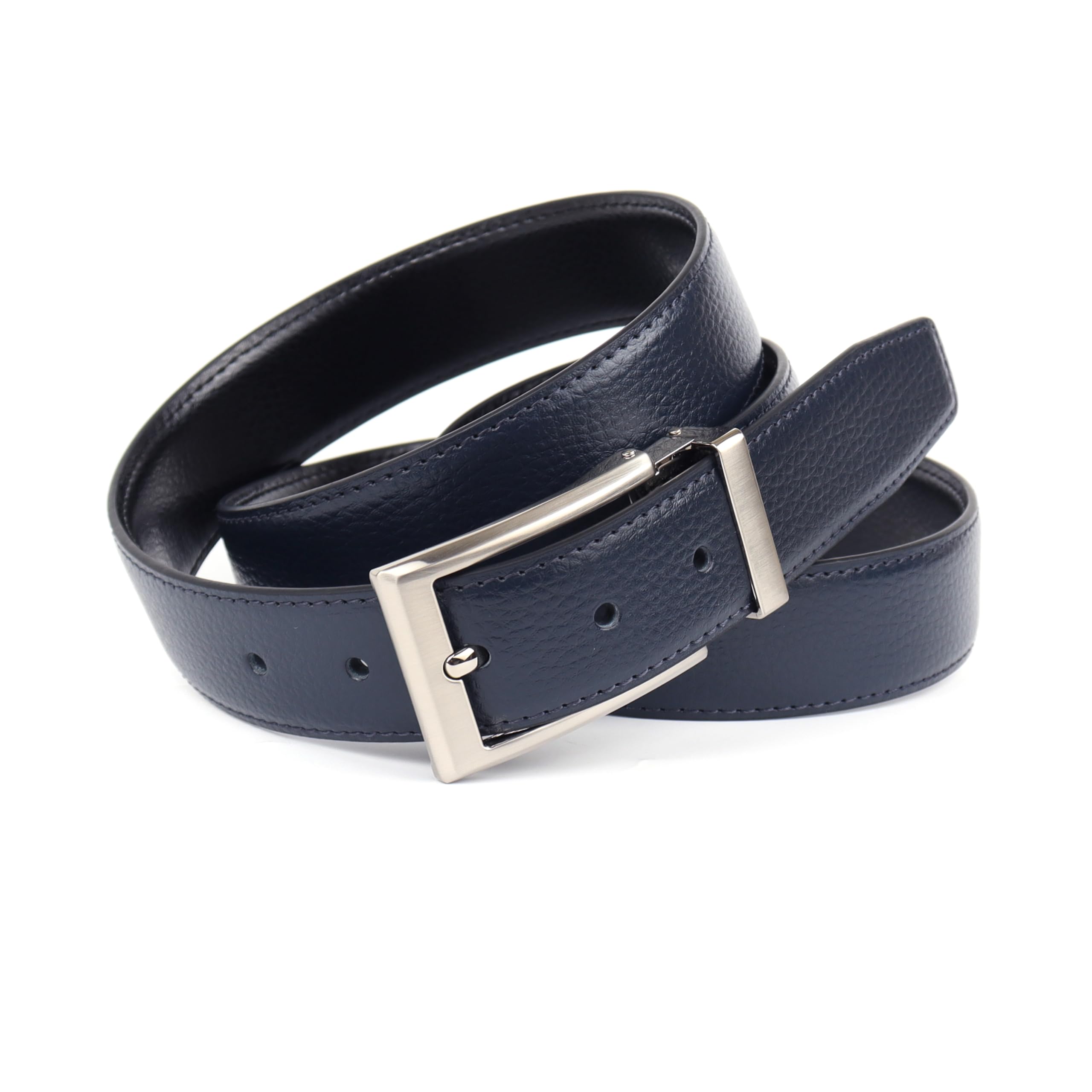 Anthoni Crown Men's Leather Reversible Belt, Black-Dark Blue, 110 cm