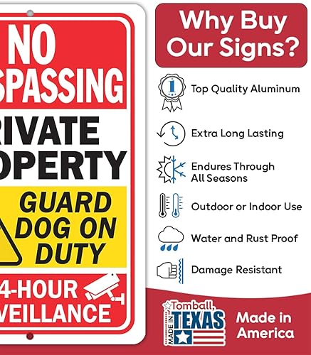 Miniatura 2 de Metal Signs - Private Property 24 Hour Surveillance - Dogs On Premises Guard Dog On Duty Sign - Durable Metal Sign - Use IndoorOutdoor - Notice Sign