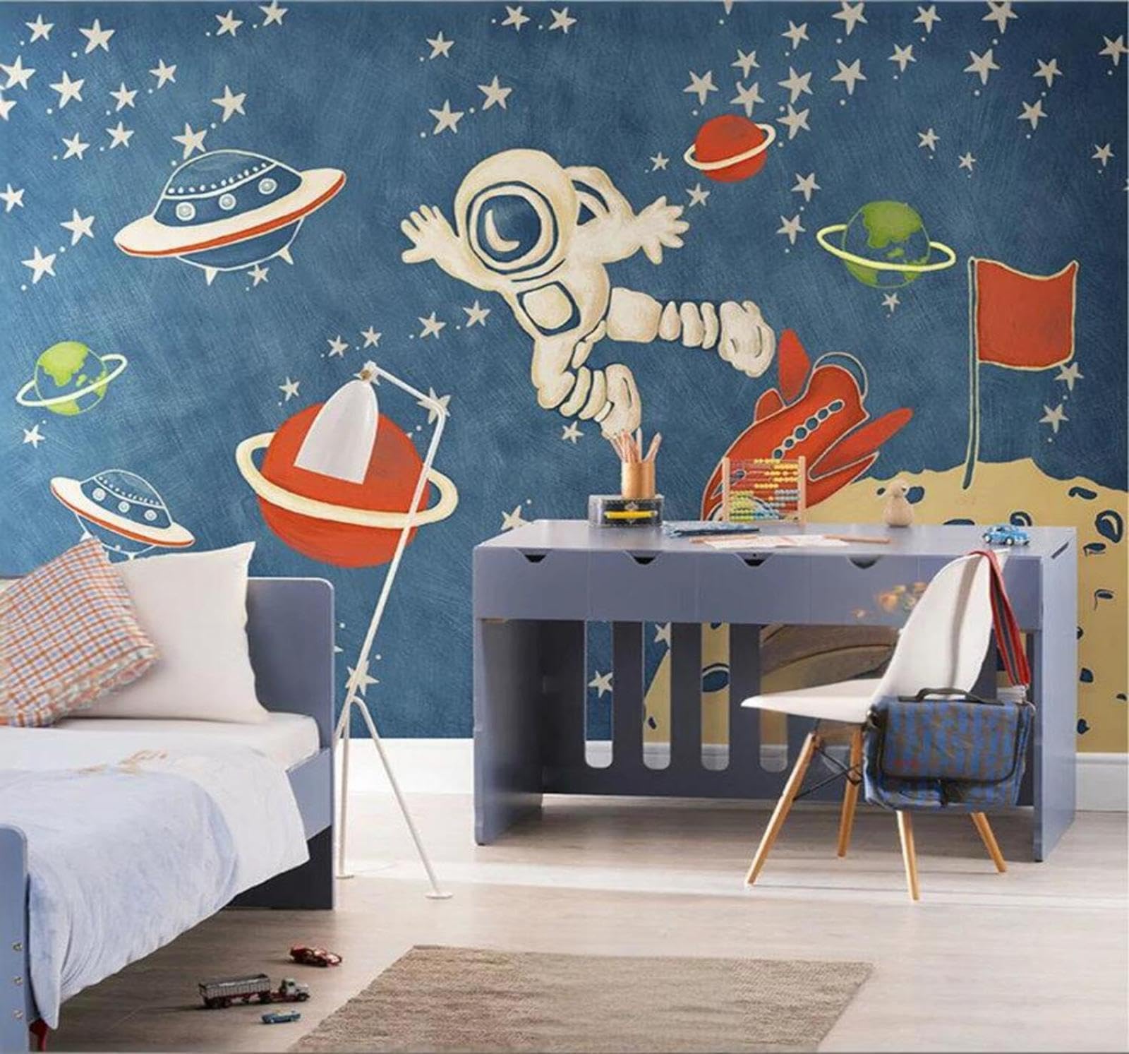 Tzxztt Cartoon Hand Drawn Astronaut Starry Sky Planet Modern 3D Wallpaper Premium Textured Silk Neutral Tones Material Ideal for Living Room Bedroom-400cm×280cm