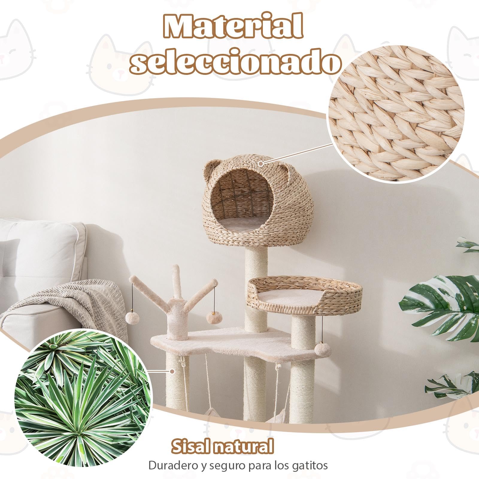 SOARS Rascador de varios niveles, 121 cm, con cueva y hamaca, 4 bolas y cama, árbol de escalada para gatos, estable