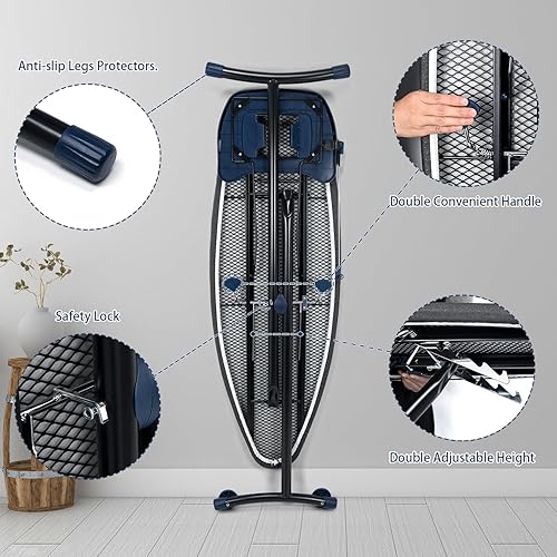 Miniatura 5 de Duwee Tabla de planchar de 18 x 53 pulgadas con soporte de hierro retráctil, tabla de planchar extra ancha tamaño matrimonial, cubierta resistente