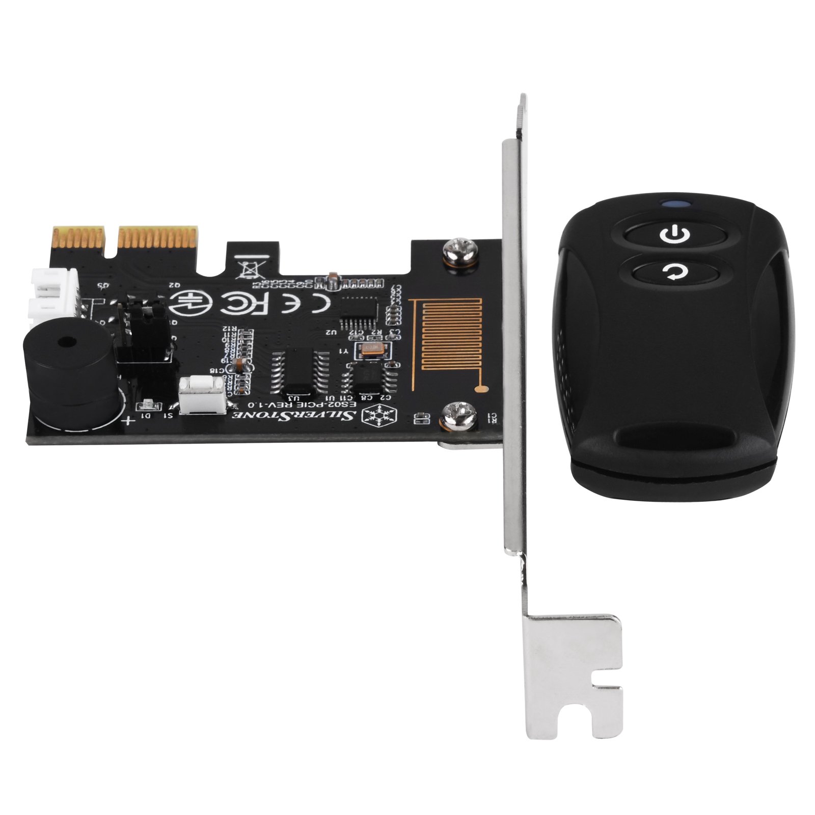 SilverStone SST-ES02-PCIe - Interruptor de control 2,4G inalámbrico para Encender/Resetear el ordenador, El altavoz para PC integrado, PCIe