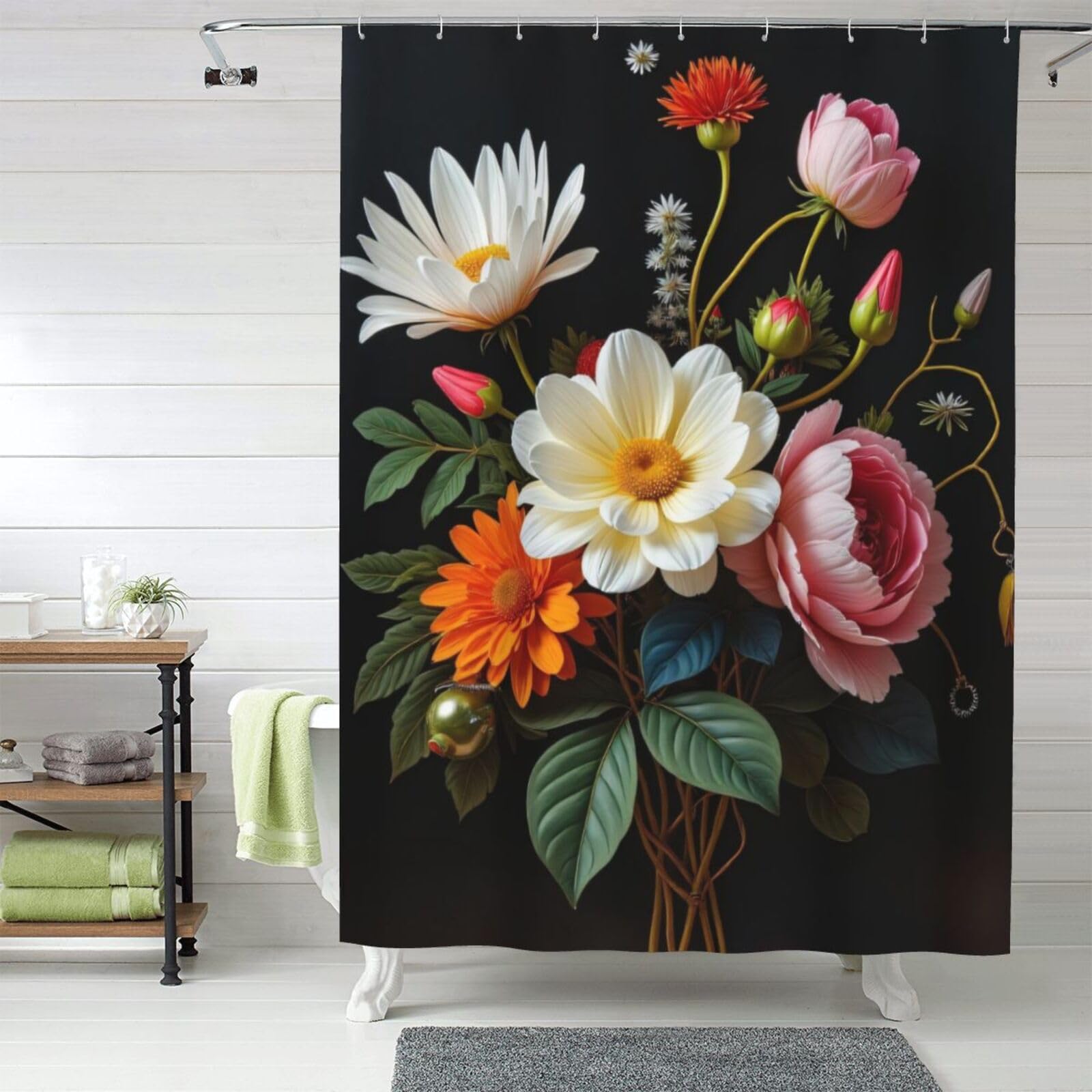 Rideau de douche anti-éclaboussures en tissu épais résistant bouquet n° 124