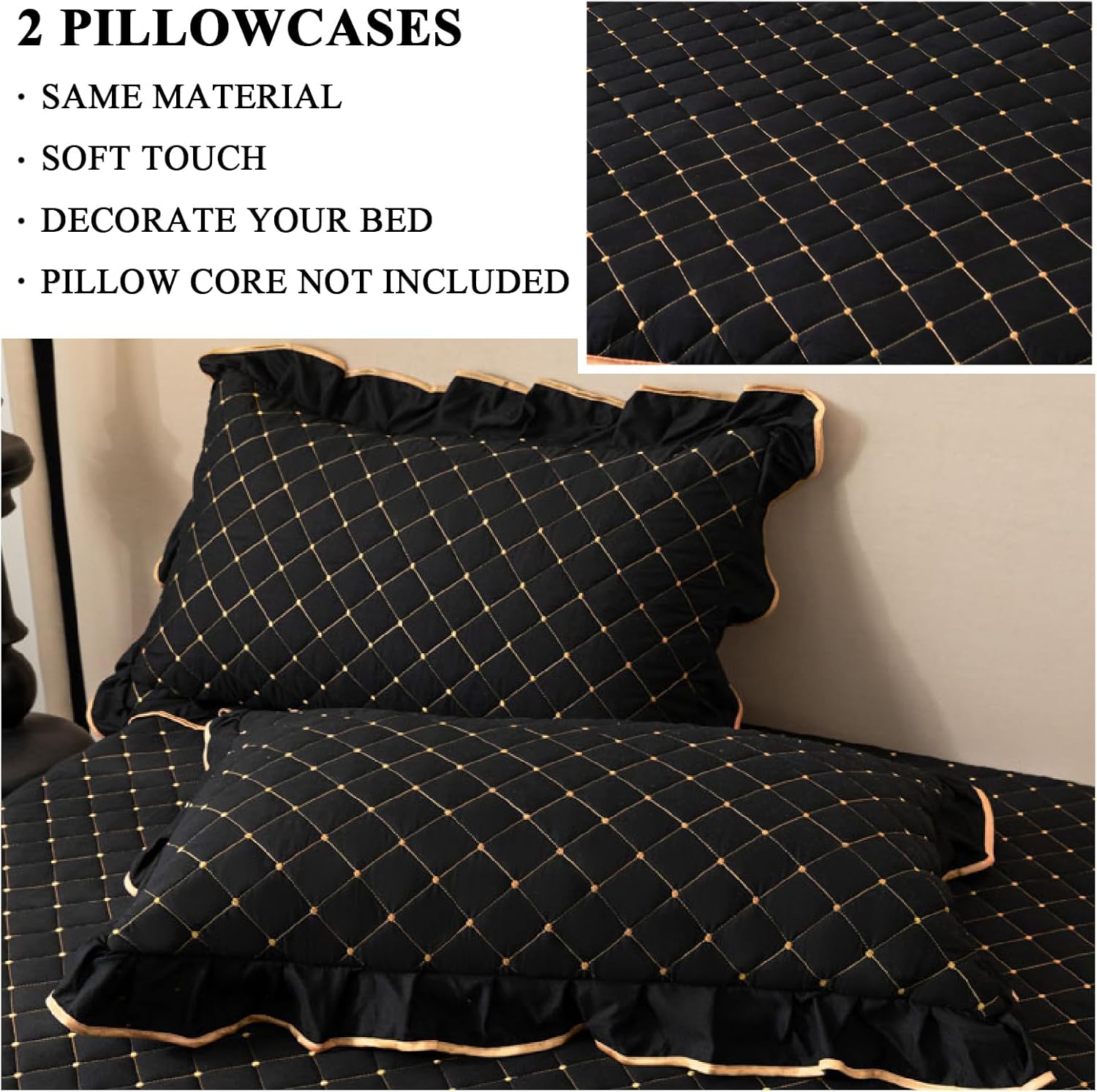 Bed Skirt Ruffled 17 in Drop Ruffle Breathable Soft Comfortable Bedskirt with Non Slip Band Bedskirts with 2 Pillowcases for Full Queen King Bed