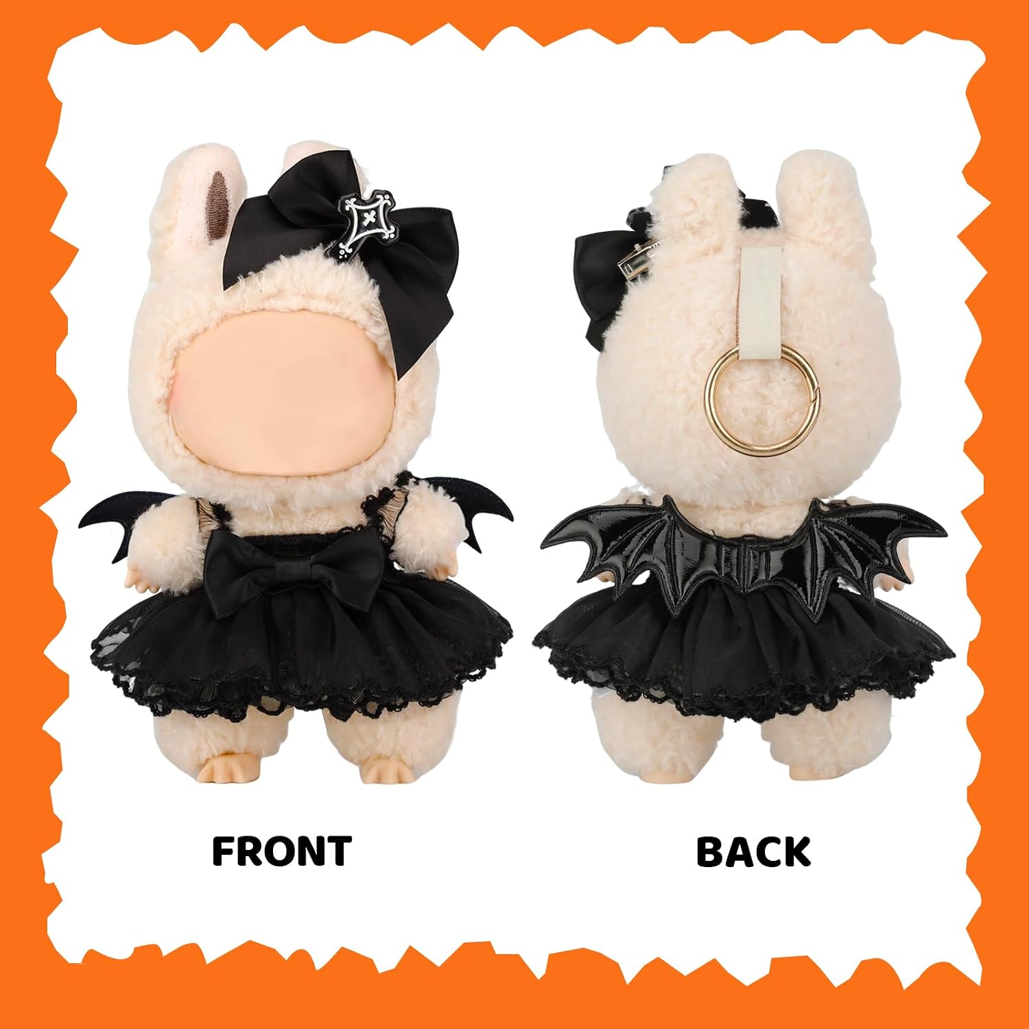 2 Pcs Doll Clothes Compatible with 17cm Lububu Clothes, Black Outfit Accessories Sets Include 1 Dress 1 Bow for Dolls Premium Outfit (No Doll) image 4