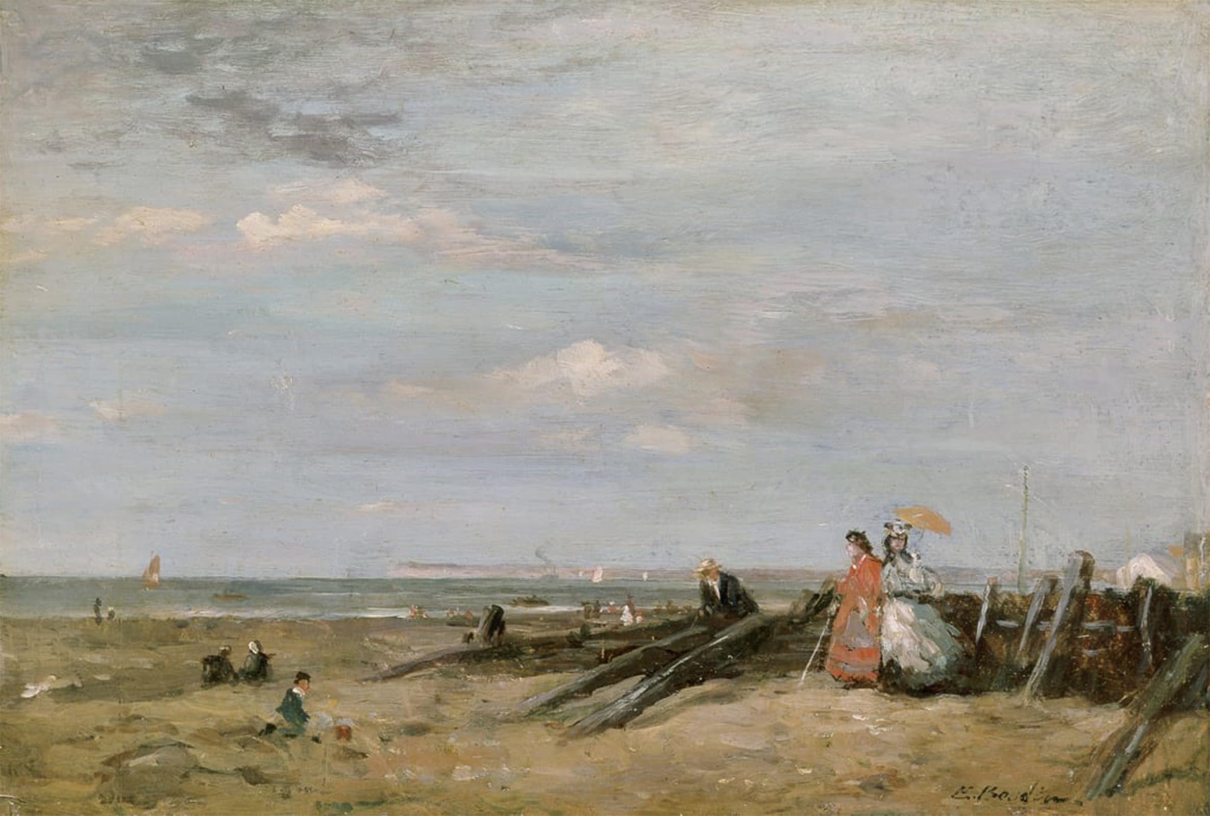 ARTXLXXBN Famous Prints Artwork Pictures Poster Painting Art a Beach Scene At Trouville by Eugene Louis Boudin Artwork Landscape Pictures for Home Decor 60x90cm