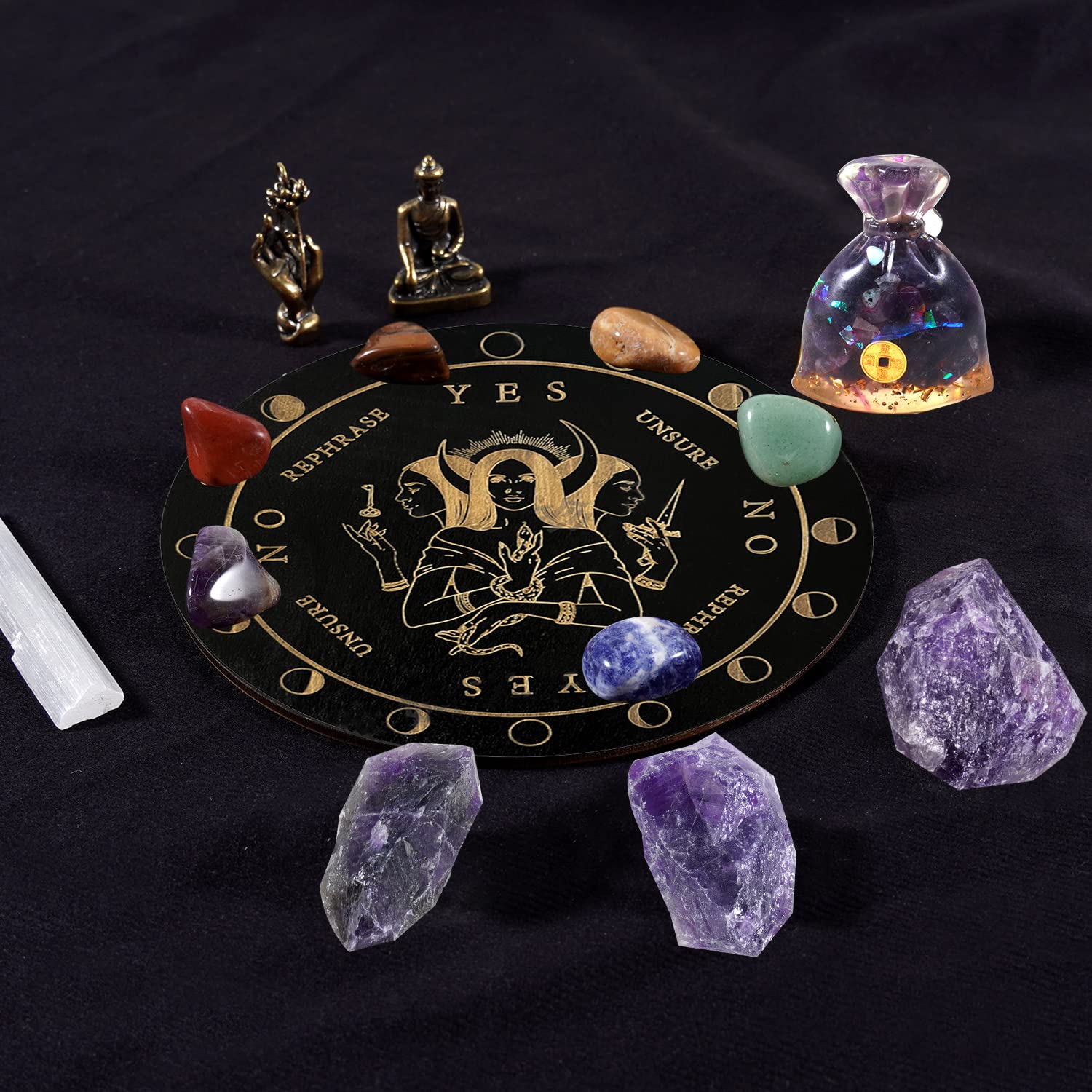 Soulnioi 19pcs Chakra Healing Crystal Meditaion Set: Amethyst Raw Stones, Buddha and Hand Lotus Ornament, Citrine Money Bag - Image 2