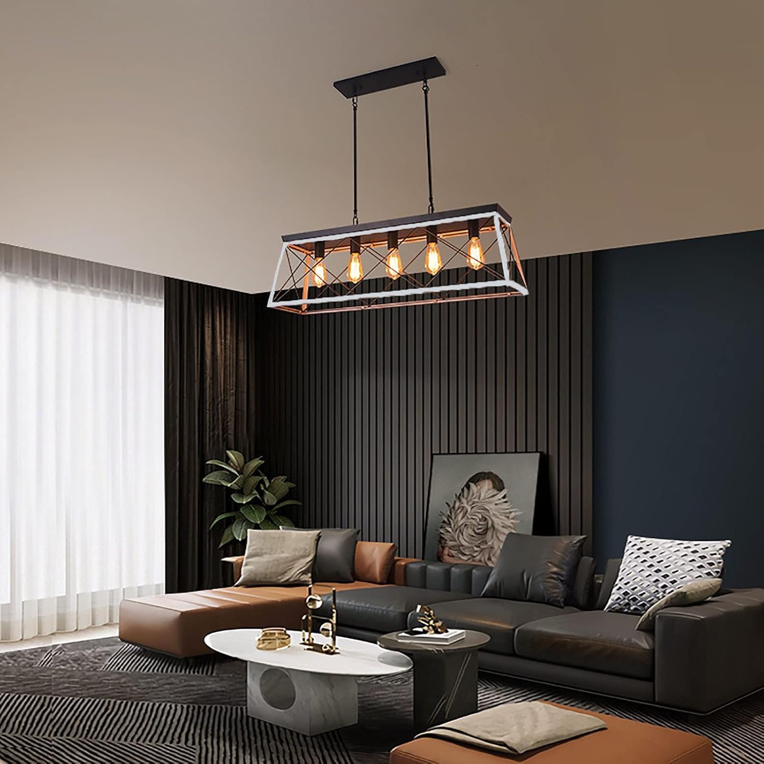 Modern Black Pendant Chandelier, Industrial Ceiling Light Fixture with Durable Glass Shade, for Kitchen Island, Dining Room, and Living Room