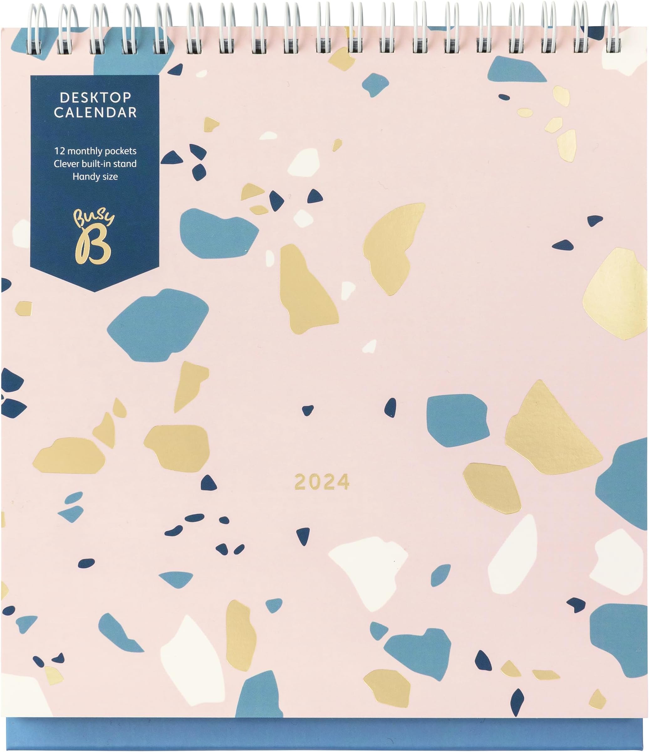 Busy B Desktop Calendar January to December 2024 - Terrazzo - Desk Planner with Pockets & Built-in Stand. Perfect for Office and Desk Organisation