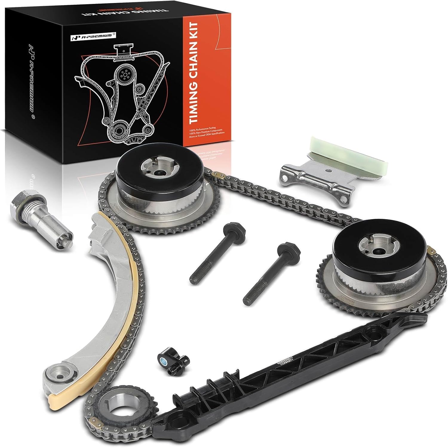 A-Premium Engine Timing Chain Kit W/Tensioner & Guide & Gear Oiler [fits DOHC, 4Cyl 2.2 2.4L] Compatible with Chevy & GMC & Pontiac & Buick, fits Equinox, Verano, Impala, G5, LaCrosse, Regal & More