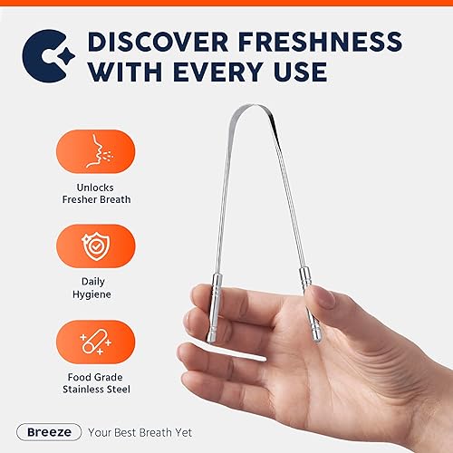 Miniatura 2 de CARRESSA CARE Raspador de lengua con estuches de viaje, 100% acero inoxidable para aliento fresco y fácil de llevar, paquete de 2 limpiadores de