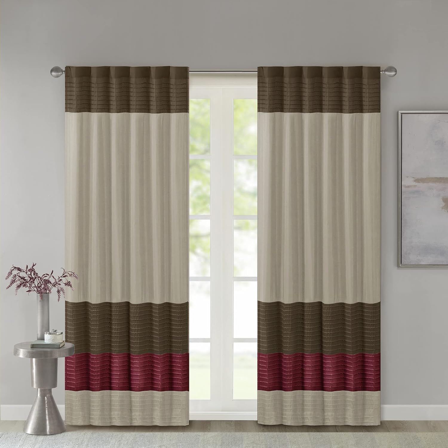Madison Park Amherst Faux Silk Rod Pocket Curtain With Privacy Lining for Living Room Window Drapes for Bedroom and Dorm 50x84, Red - Image 3