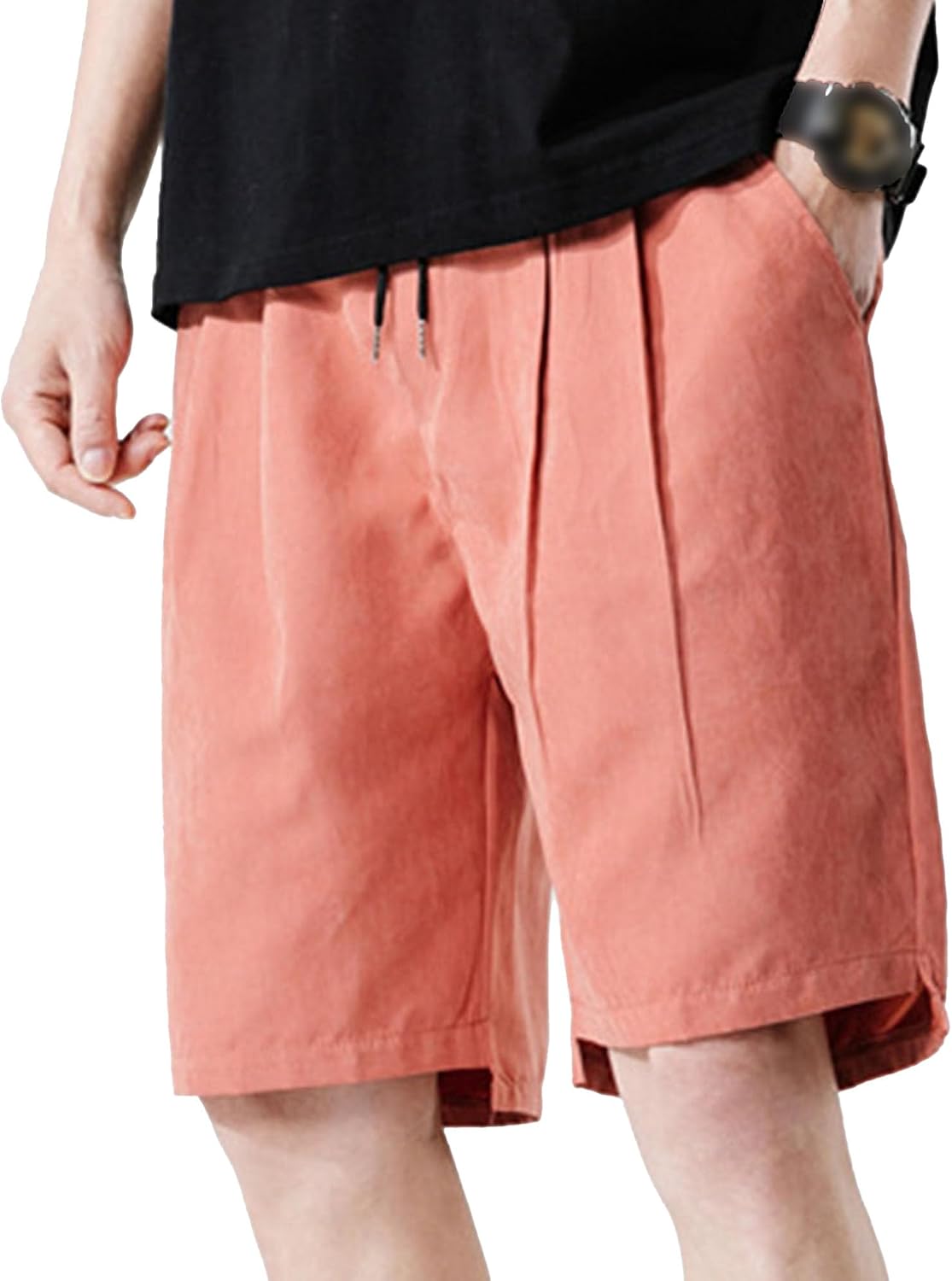 Men's Summer Loose Casual Straight Beach Shorts Elastic Waist Streetwear Leisure Short Classic Fit Flat Front Short