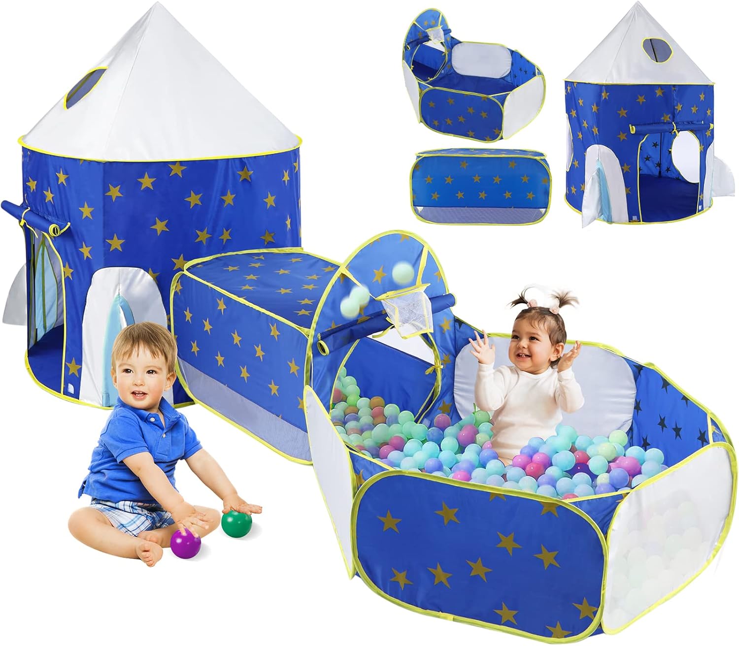 TTLOJ 3PC Rocket Ship Pit with Tunnel and Basketball Hoop, Unique Space