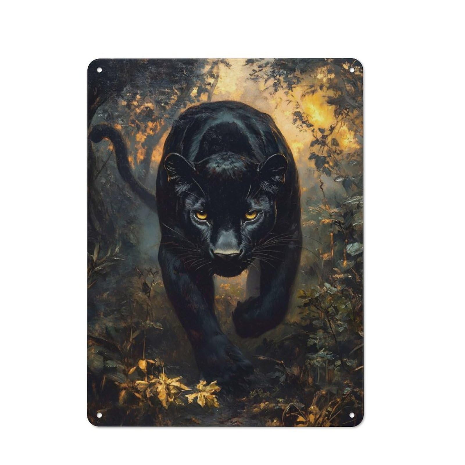 Junmoney Style-16 For Hobby Room Or Studio, Black Panther In A Forest Retro Metal Sign 40X30cm, A Decorative Gift For A Newly Furnished Hobby Room And Studio