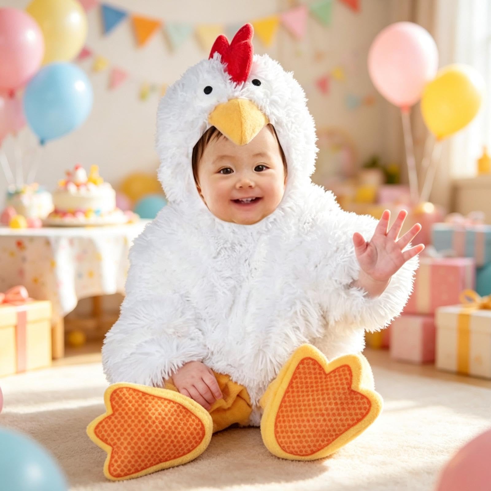 Harilla Costume da Cucciolo di Animale, Tuta Cosplay, Accessorio Divertente e Originale per Halloween, Tutina con Cappuccio per spettacoli teatrali e Festivi, Pulcino, M