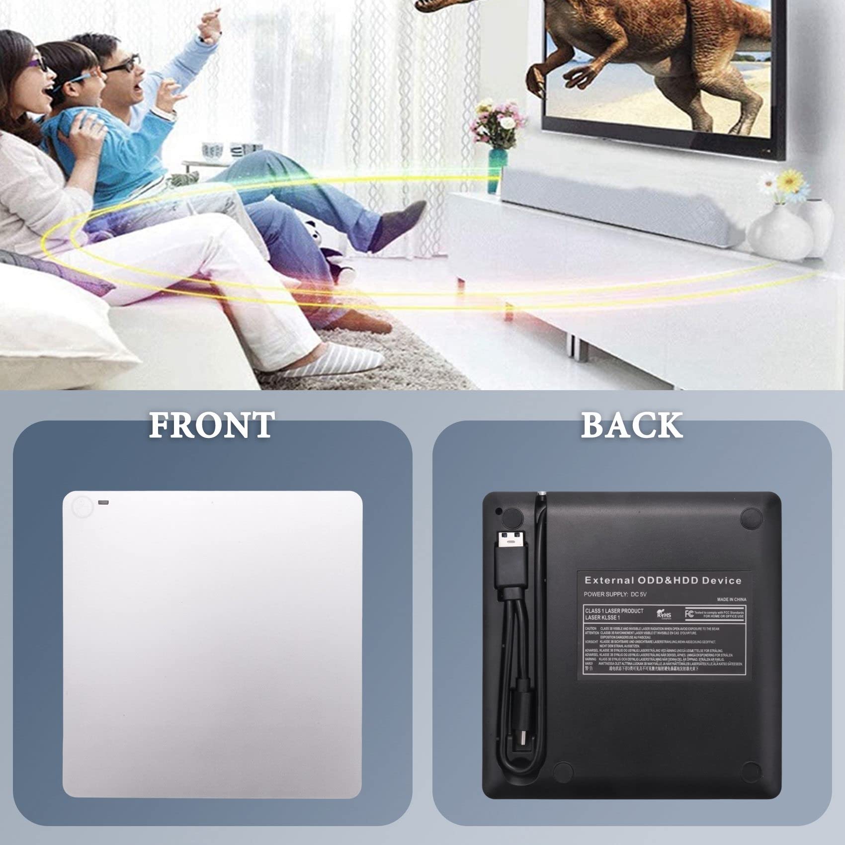 Lecteur de DVD Blu-Ray 3D Externe, USB 3.0 et Lecteur de CD-DVD Blu-Ray de Type C Graveur de CD DVD Ultra-Plat Encastrable