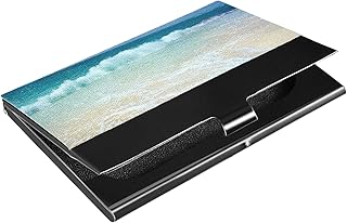 Tropical Summer Beach Ocean Sea Water Blue Sky White Cloud Business Card Holder Leather, Slim Credit Card Case Stainless Steel Wallet for Women and Men Unisex Business Card Holder