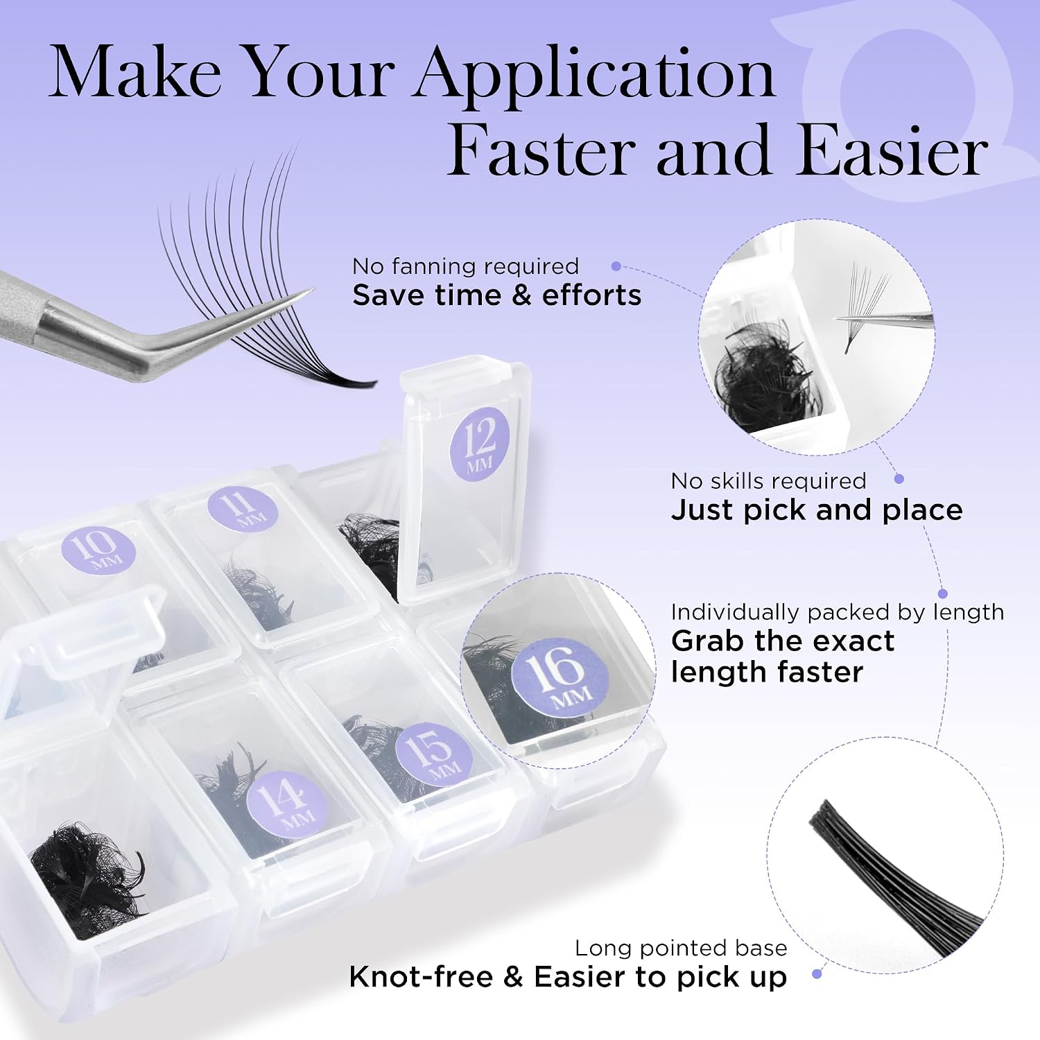 BEYELIAN 0.07mm 10D Curl Volume Lash Extensions - Premade Fans, Handmade Loose Fans, 9-16mm Mixed