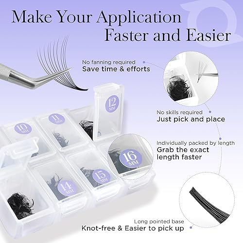 Miniatura 3 de BEYELIAN - Extensiones de pestañas prefabricadas con 1000 abanicos de 0.003 in, 10D, curvatura D, extensiones de pestañas hechas a mano, abanicos