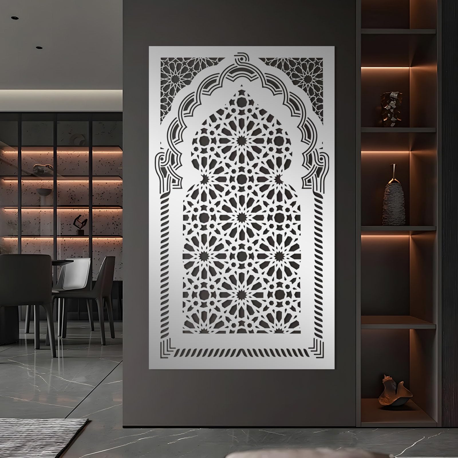Schwarzes Mihrab-Motiv aus Metall, islamisches florales Wanddekor aus Metall, Gebetsraum-Kunstwerk zur Dekoration von Wohnzimmer, Schlafzimmer, Flur und Treppenhaus, Natur-Wohndeko (Schwarz,