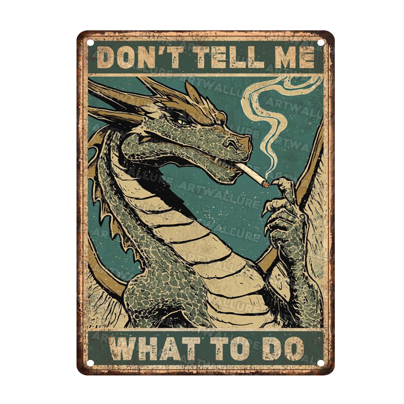 Vintage Dragon Tin Plaque Metal Wall Art With Rebellious Quote Rustic Cabin Decor Retro Kitchen Sign 12x16inch