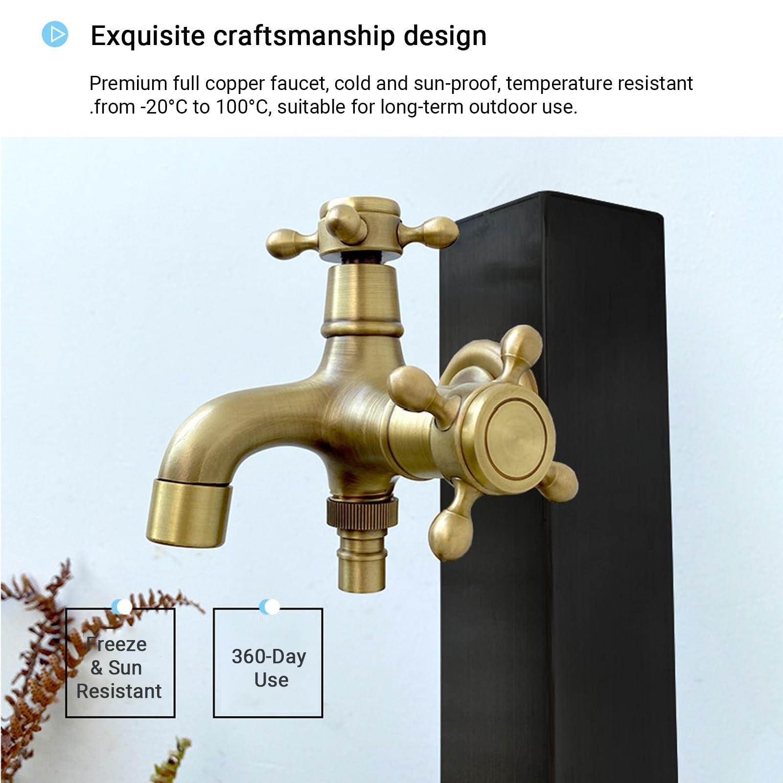 Columna de agua para exteriores, hidrante de jardín de acero inoxidable con doble grifo y pistola pulverizadora, grifo de agua anticongelante, entrada lateral/inferior