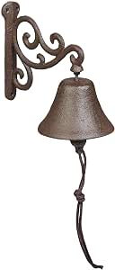 Cloche Porte Relaxdays - Fonte Antique Motif Chien - Avec Corde - Sonnette Extérieur Déco - Marron